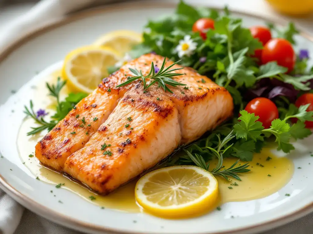 Cooked frozen salmon in air fryer with sides