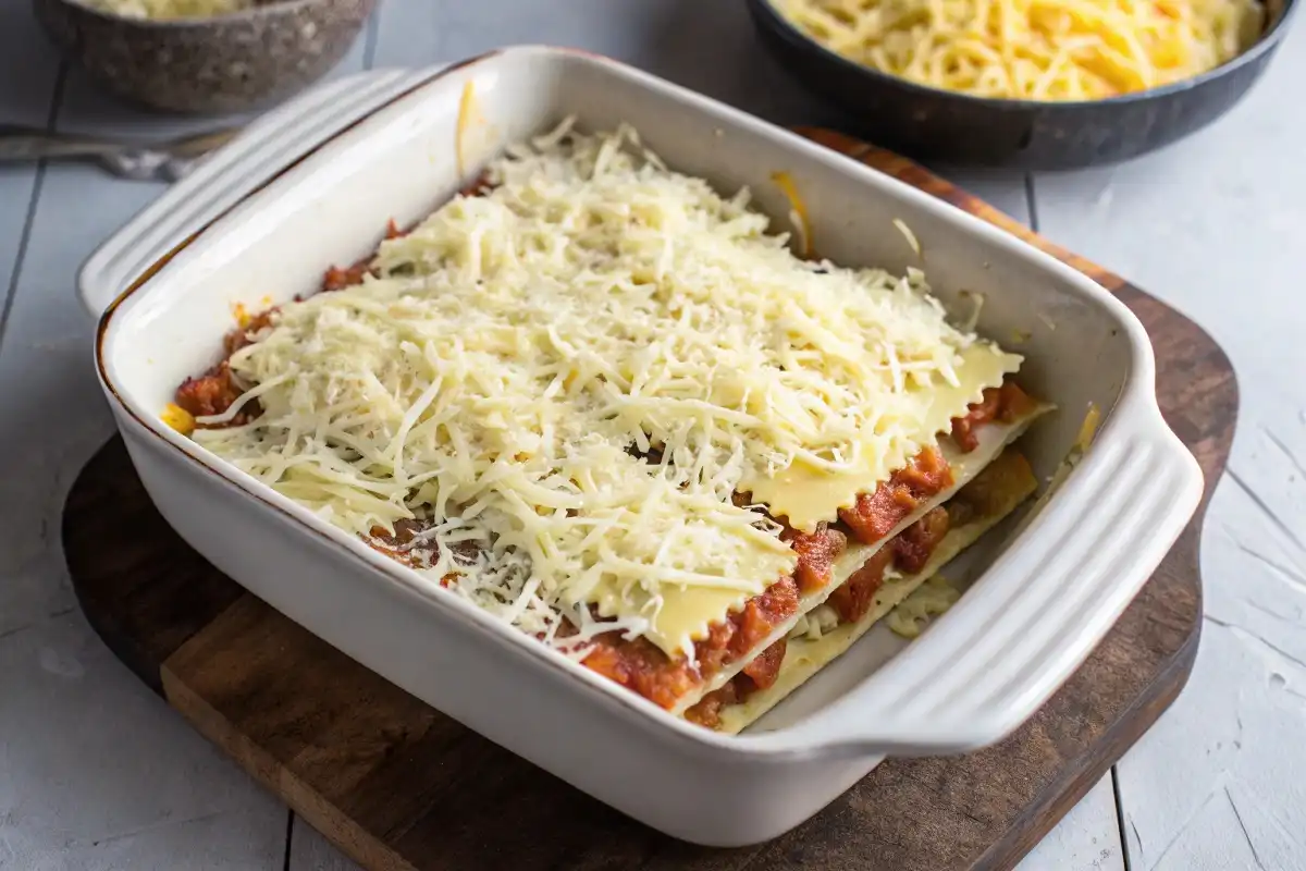 Lasagna Assembled before Baking