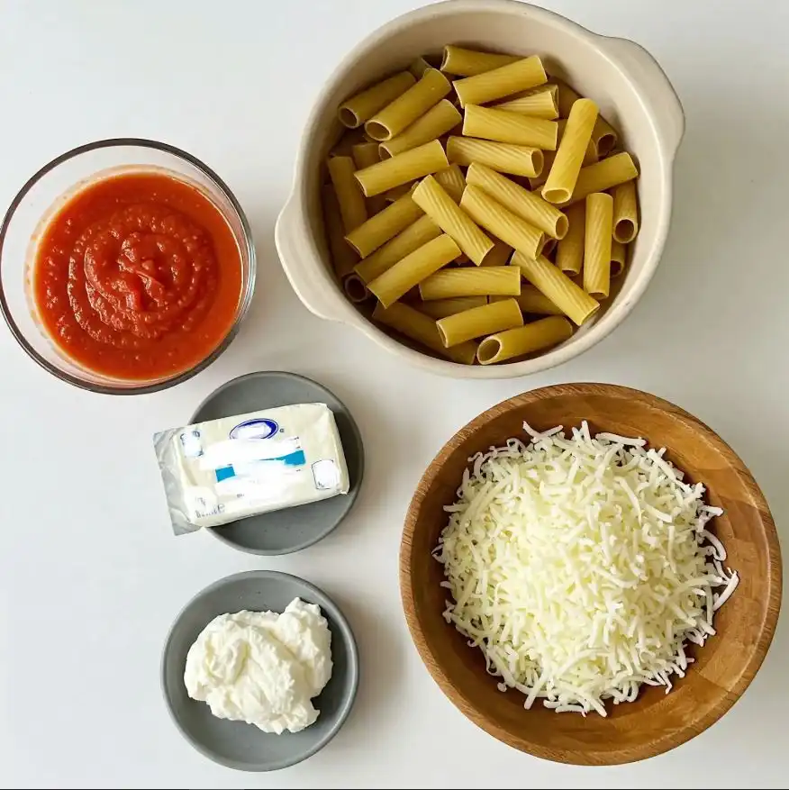 Ingredients of Creamy Baked Ziti with Cream Cheese